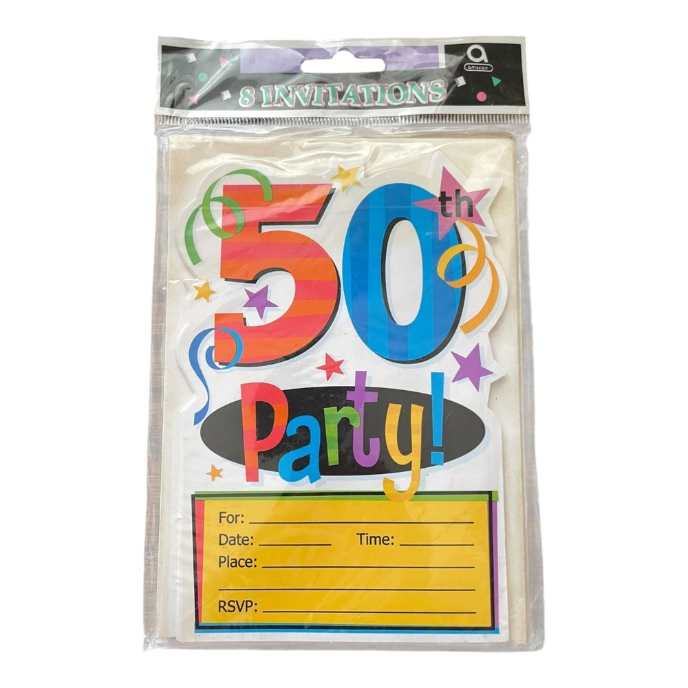 50th Birthday Party Invitations with Envelopes - 8 Count Colorful Celebration